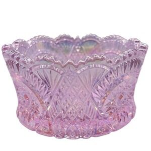 Mosser Diamond Classic Pattern  Passion‎ Pink Carnival Glass Round Bowl USA